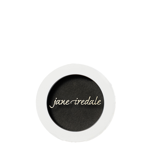 Gesloten ronde doos van de Jane Iredale PureBrow BrowPowder in de kleur Soft Black met transparant deksel