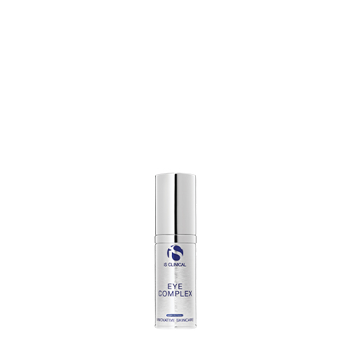 Witte flacon met pompje van iS Clinical Eye Complex hydraterende en verstevigende oogcrème 15g