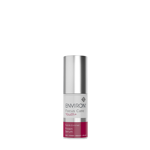 Productfoto van een 200ml flacon Environ Focus Care Youth+ Peptide Enriched Frown Serum tegen een witte achtergrond.