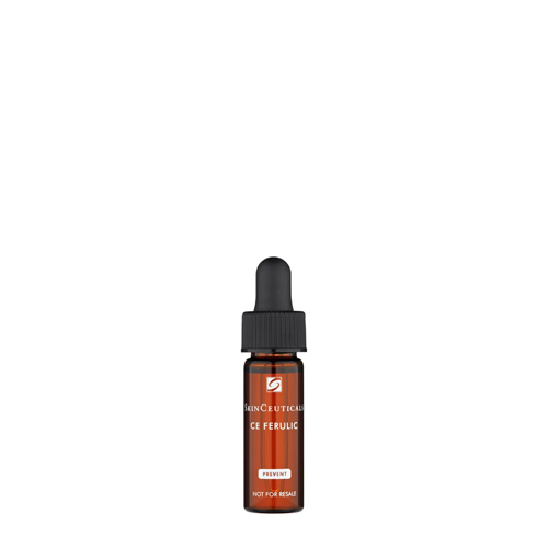 Amberkleurig glazen flesje met zwarte pipet en SkinCeuticals CE Ferulic antioxidant serum