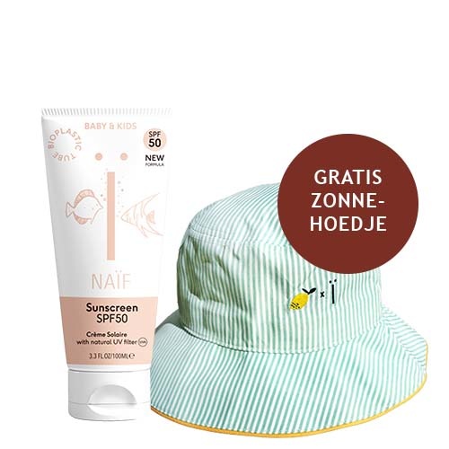 Naïf Zonnebrandcrème SPF50 100ml + Limited Edition zonnehoedje Sticky Lemon x Naïf