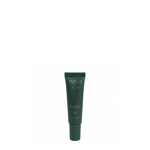 Een donkergroene, mini tube van Eave I AM GLAM Peptide Lip Care in de kleur Transparent tegen een witte achtergrond.