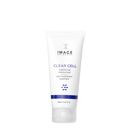 Vooraanzicht van de witte tube Mattifying Moisturizer uit de Clear Cell lijn, een olievrije moisturizer die de huid matteert.