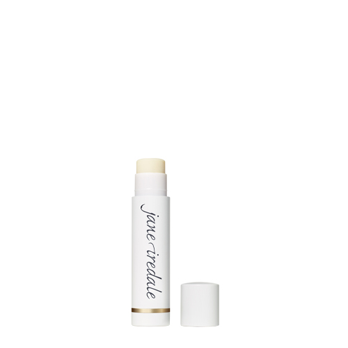 Jane Iredale open lippenbalsem stick met witte huls en gouden accenten
