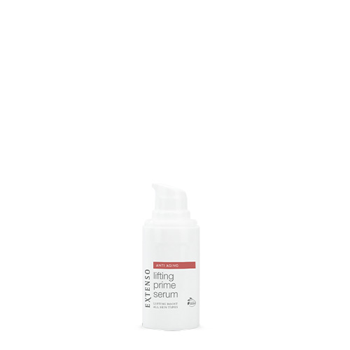 Geopend wit flacon van het Extenso anti aging lifting prime serum met het doseerflesje zichtbaar