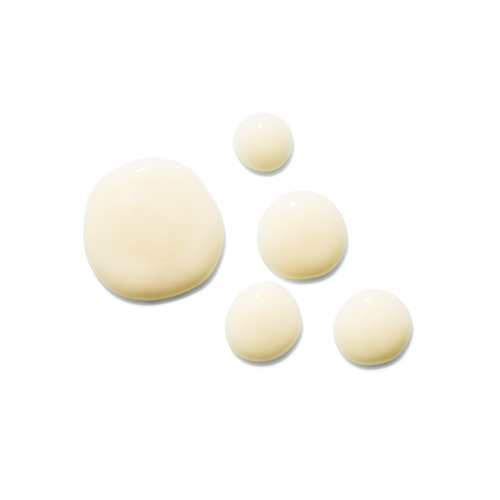 Close-up van verschillende druppels van het romige, gelachtige HydroPeptide Hydrostem serum op een witte ondergrond.