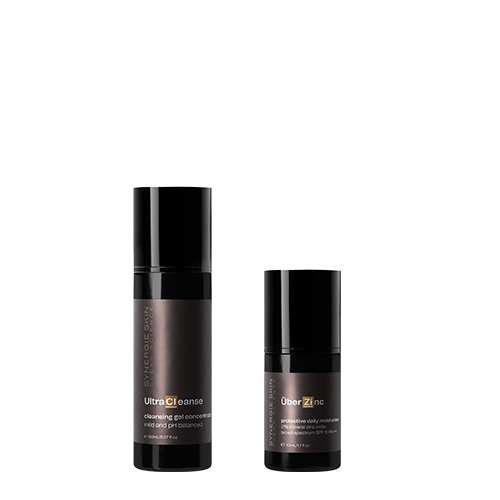 Synergie Skin UltraCleanse reinigingsgel en ÜberZinc dagcrème naast elkaar