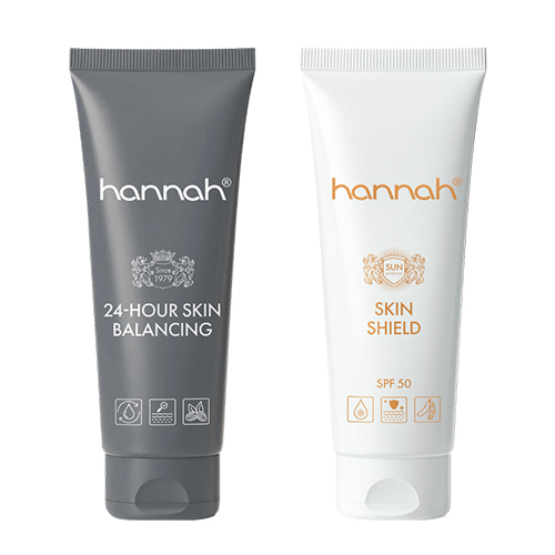 hannah zonbescherming duo met High Quality SPF50 en hannah Brilliant Touch voor een stralende huid.