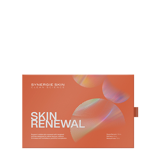 Oranje geschenkdoos van Synergie Skin met de tekst Skin Renewal