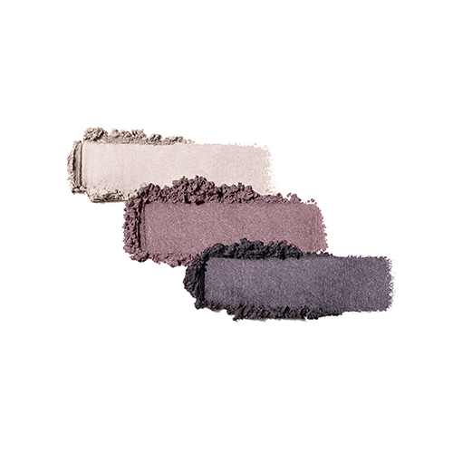 Jane Iredale Triple Sundown kleurswatches van de drie warme oogschaduwkleuren op een witte achtergrond