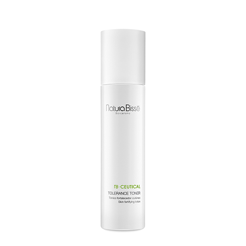 Een hoge, witte flacon van de Natura Bissé NB Ceutical Tolerance Toner van 200 ml, een versterkende lotion voor de gevoelige huid.