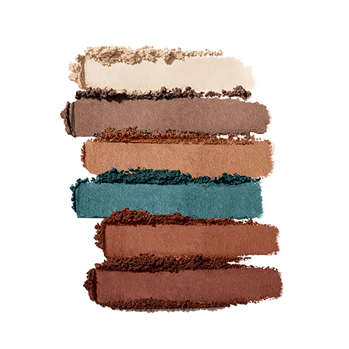 Textuurswooshes van de zes warme oogschaduwkleuren uit het Jane Iredale Solar Flare palet.