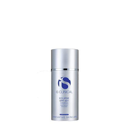 Zilveren flacon van iS Clinical Eclipse SPF 50+ PerfecTint Beige e
