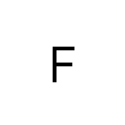 De hoofdletter F in een strak, zwart lettertype tegen een transparante achtergrond.