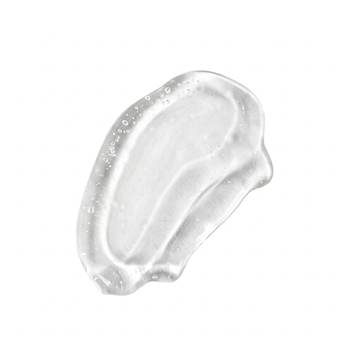 Een dikke, rijke swatch van het jane iredale BeautyPrep Hyaluronic Serum, tonend als een transparante gel-achtige textuur met lichte glinstering op een witte achtergrond.