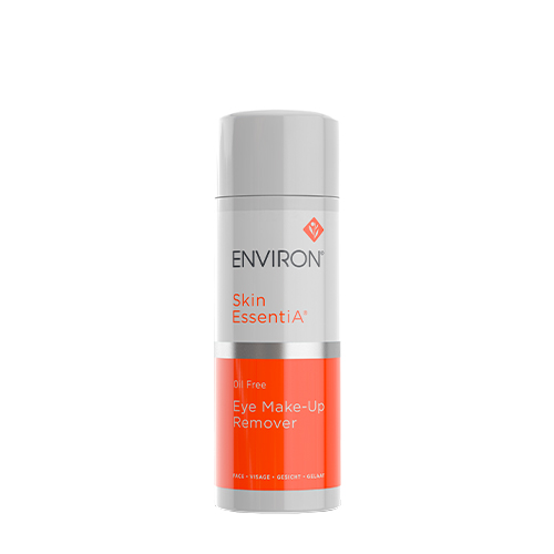 Een vrijstaande flacon van de Environ Skin EssentiA Oil-Free Eye Make-Up Remover met een transparante dop tegen een witte achtergrond.