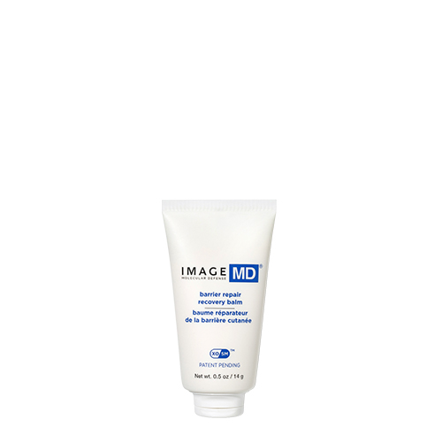 Een compacte travelsize tube van IMAGE Skincare IMAGE MD barrier repair recovery balm met een inhoud van 14 gram.