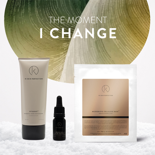 IK Skin Perfection The Moment I Change huidverzorgingsset met Hyamax moisturizer Bronzing Glow Water en Microbiotic Cellulose Mask