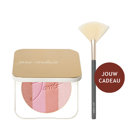 Jane Iredale PureBronze compact in de kleur Rose Dawn naast een waaierkwast