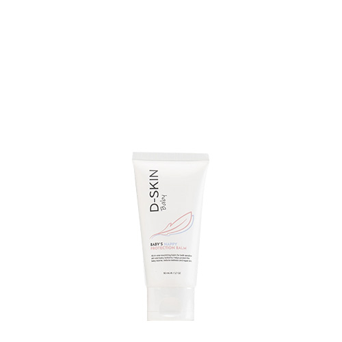 Een witte tube D-SKIN Baby's Nappy Protection Balm met een inhoud van 50ml tegen een witte achtergrond.