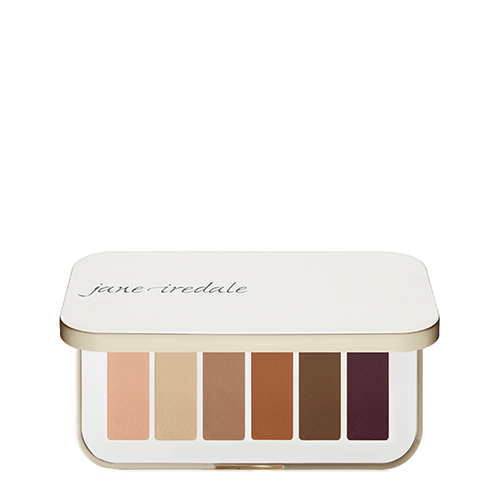 Geopend Jane Iredale PurePressed Eye Shadow Palette PureBasics met zes neutrale oogschaduwkleuren.