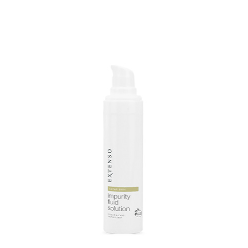 Fles Extenso Impurity Fluid Solution zonder dop tegen een witte achtergrond.