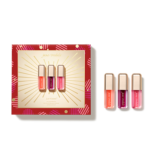Jane Iredale Just Kissed Lip Trio cadeauset bestaande uit de verpakking en drie losse mini lipglosses