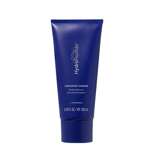 De grote verpakking van de HydroPeptide Exfoliating Cleanser in een blauwe tube van 200ml.