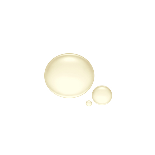 Drie verschillende formaten druppels van de Natura Bissé Stabilizing Resurfacing Essence, die een lichte, bijna transparante bleekgele kleur hebben.